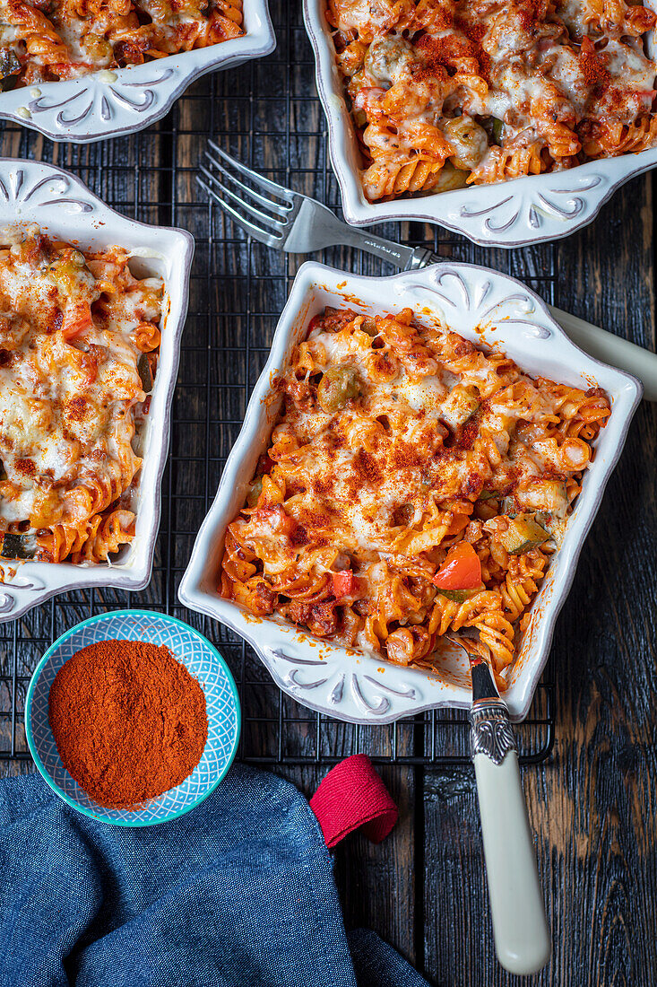 Pasta bolognese bake with cheese