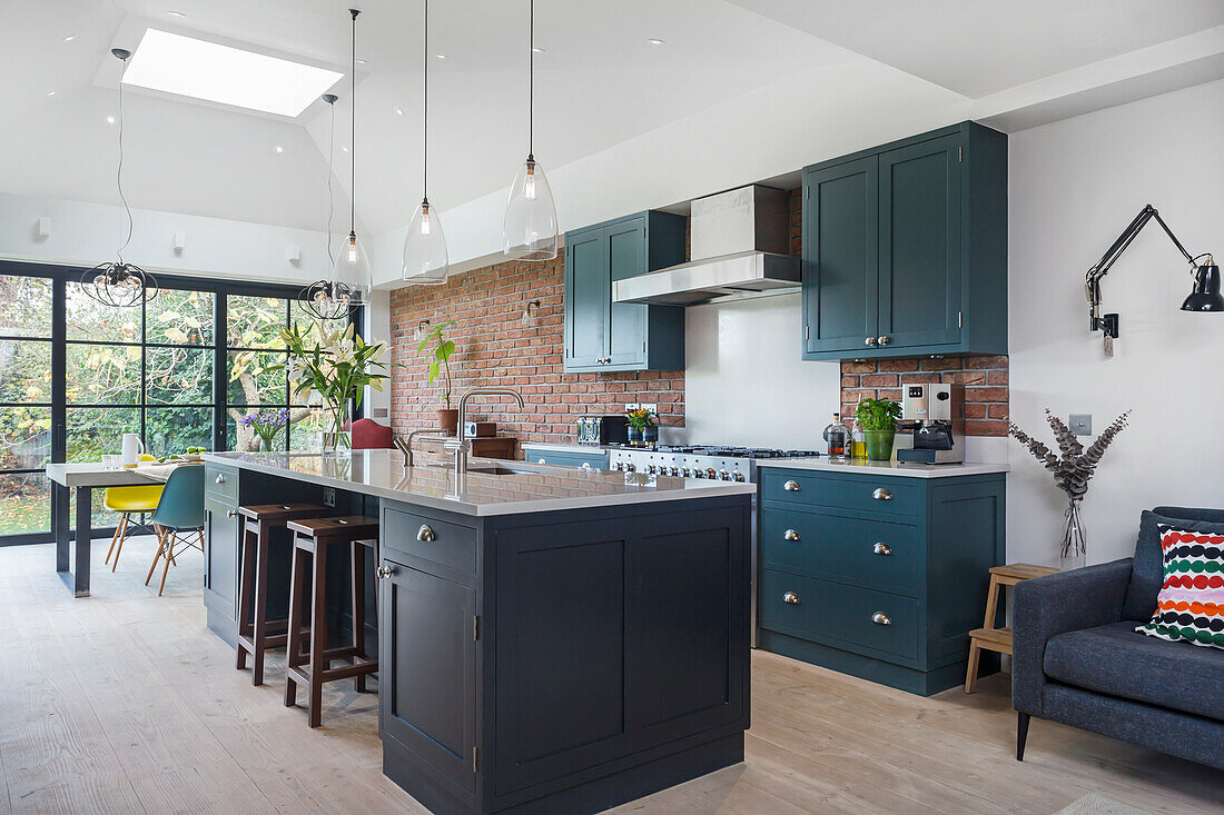 Open-plan kitchen with island counter