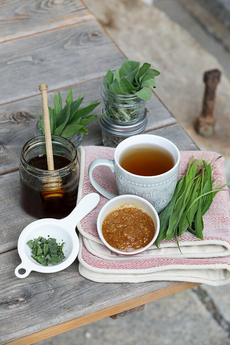 Sage plantain tea and horseradish honey