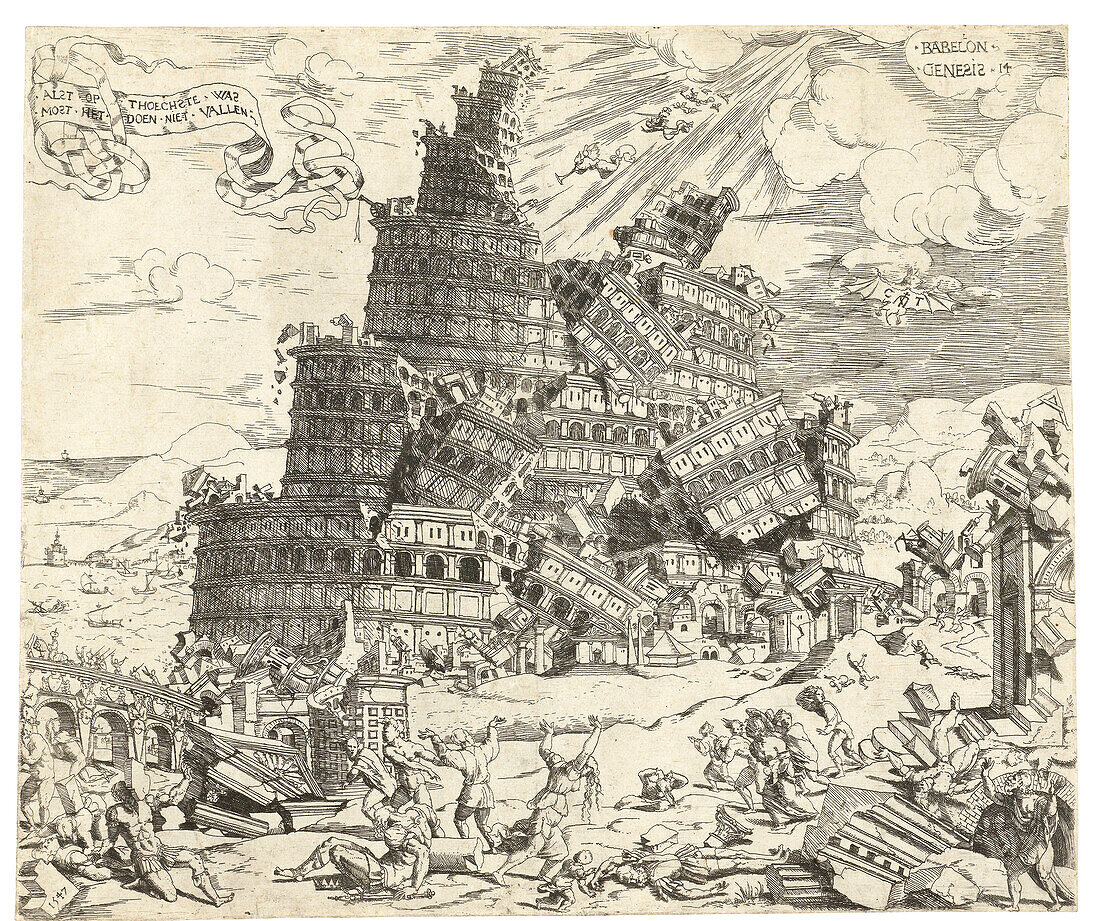 Fall of the Tower of Babel, 16th century illustration