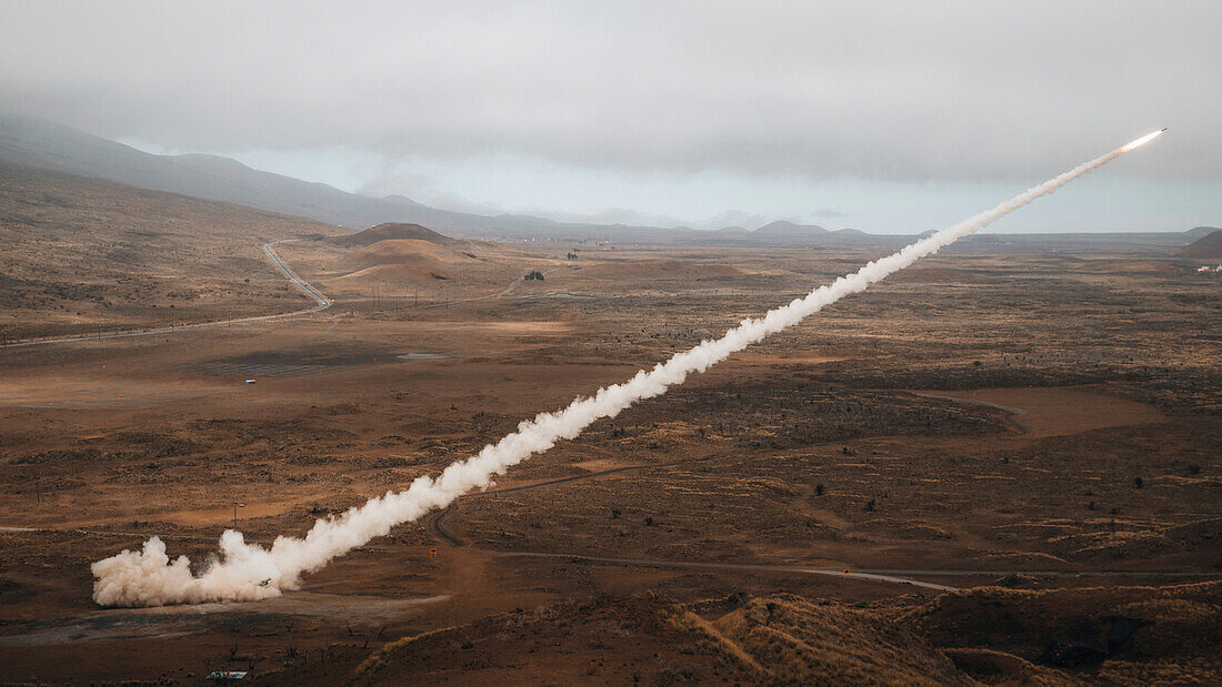 High Mobility Artillery Rocket System being fired