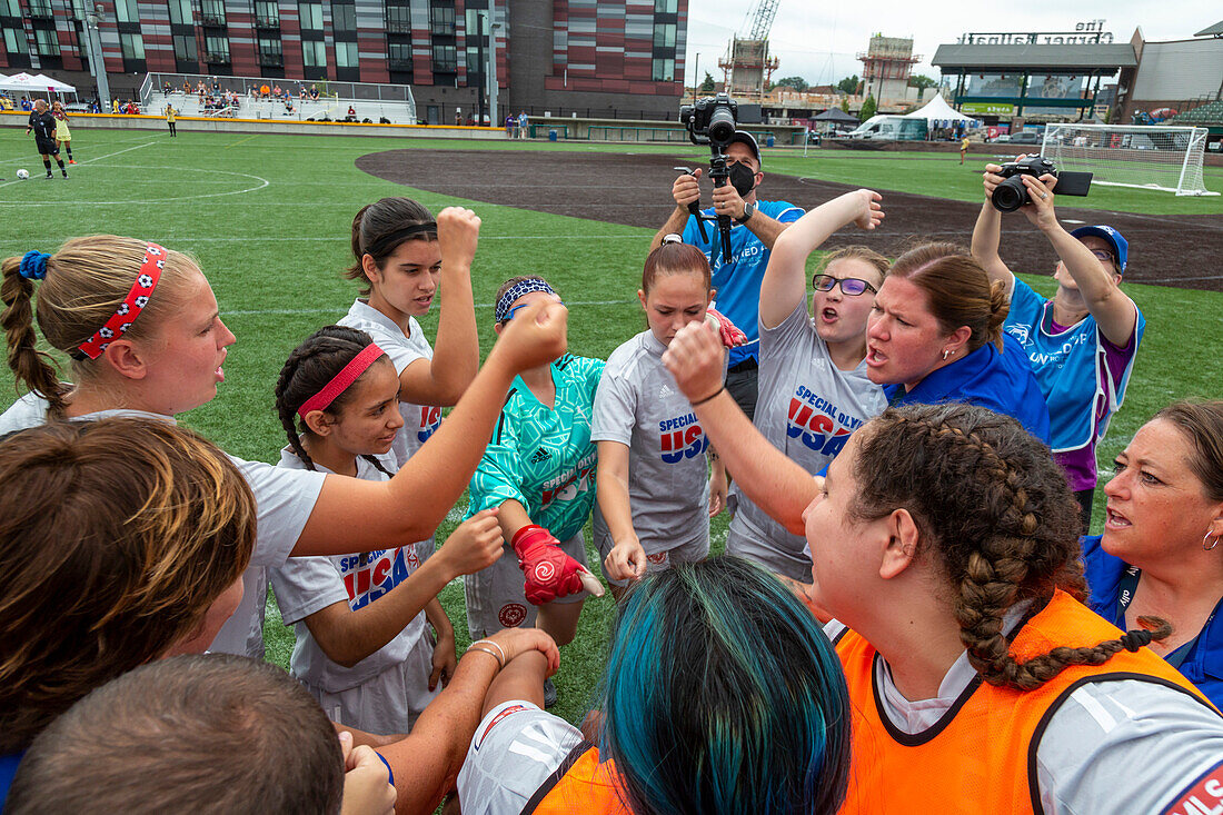 US team huddle at Special Olympics Unified Cup