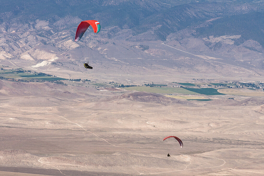 Paragliders above the Sevier Valley, Utah, USA