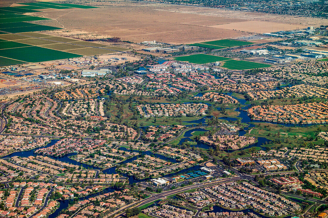 Suburban development in Arizona, USA, aerial photograph