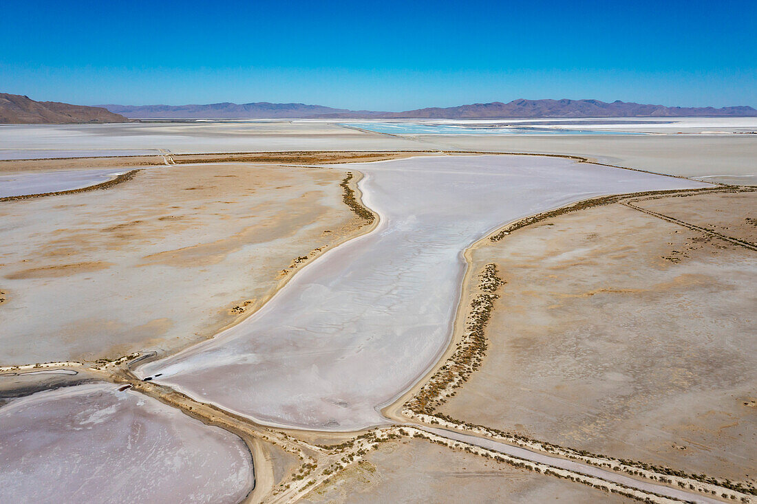 Salt harvesting from Great Salt Lake, USA, aerial photograph