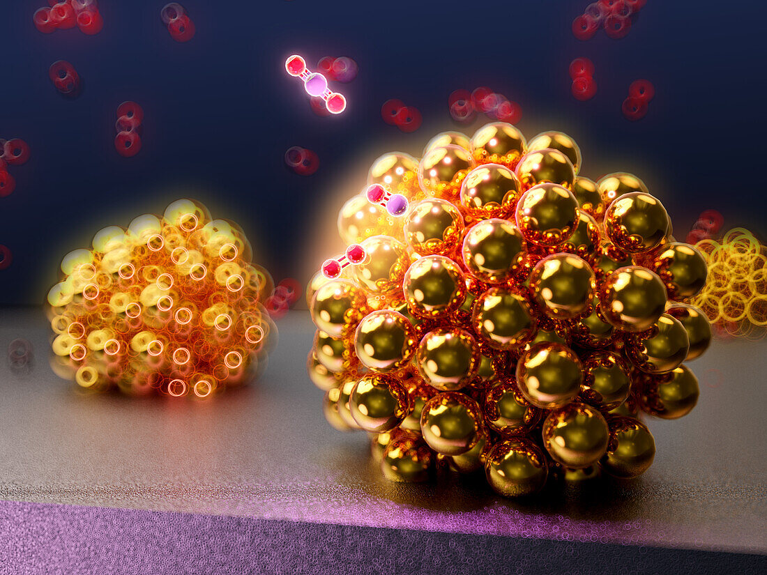 Nanoparticle catalyst supported on substrate, illustration