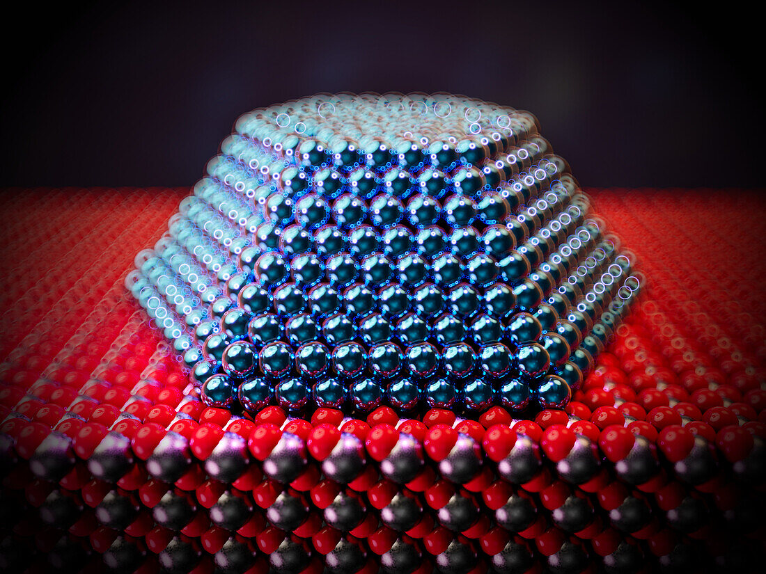 Nanoparticle catalyst on a metal oxide support, illustration