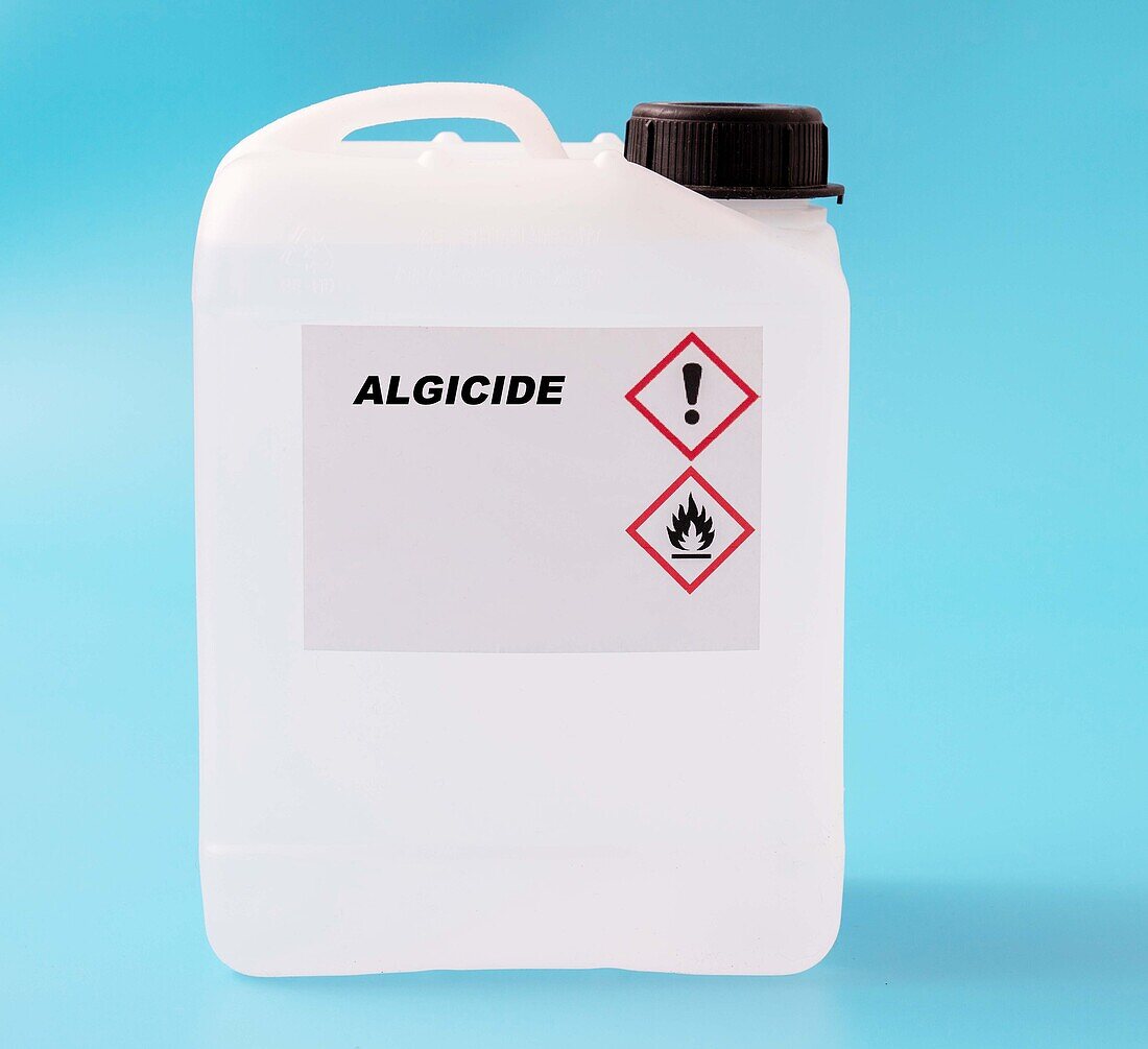 Algicide in a plastic canister, conceptual image