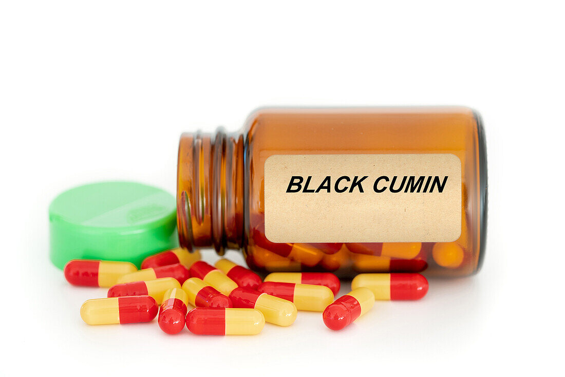 Black cumin herbal medicine, conceptual image