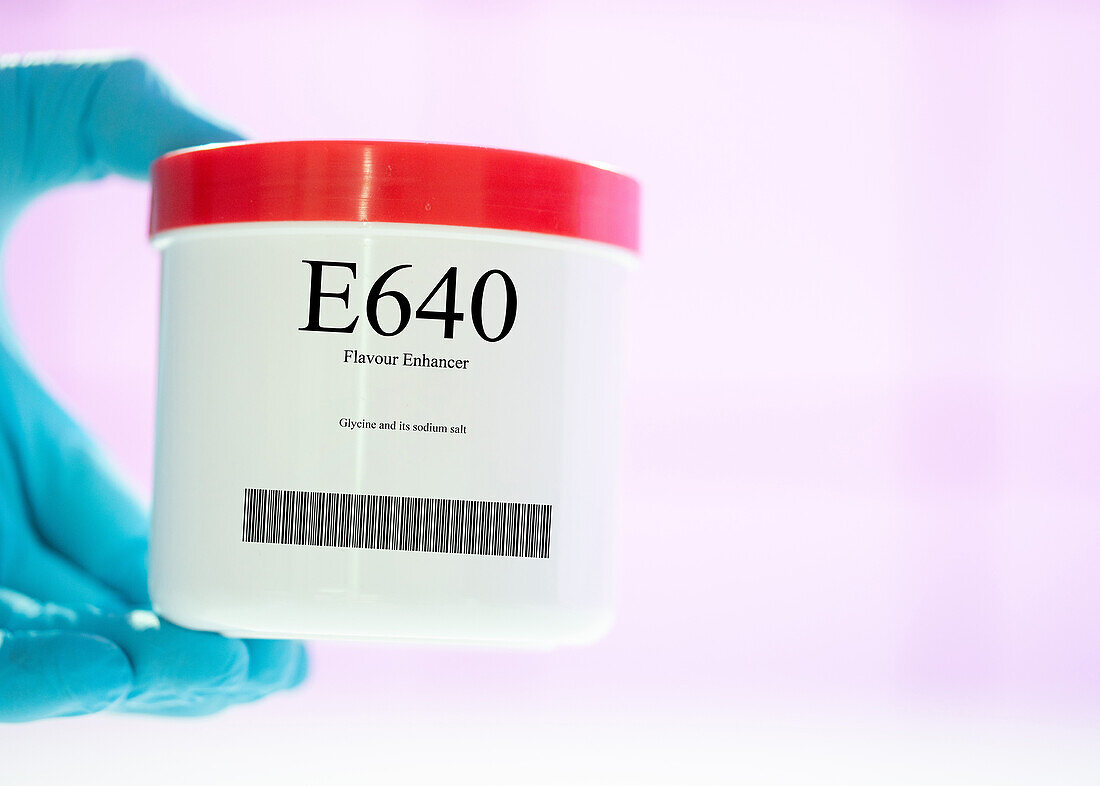 Container of the food additive E640