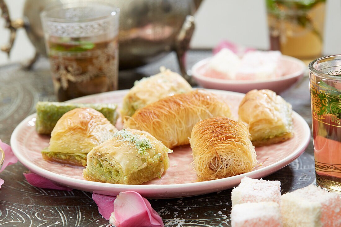 Puff pastry on a pink plate