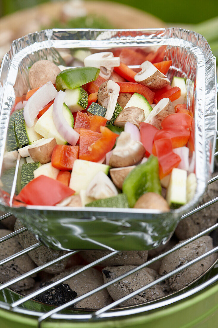 Vegetables in aluminium bowl