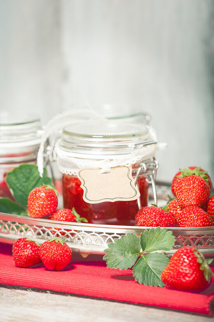 Strawberry jam on a tray