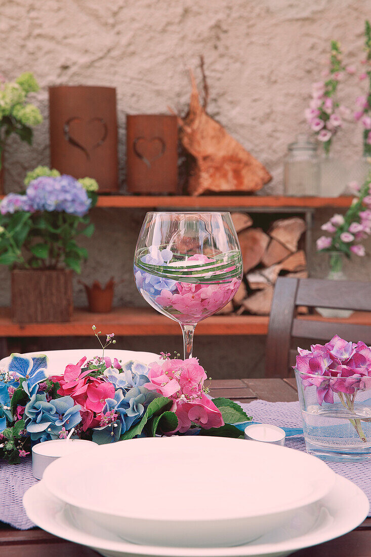 Table cover with hydrangea wreath