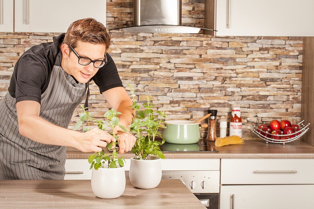 Herbal kitchen with person