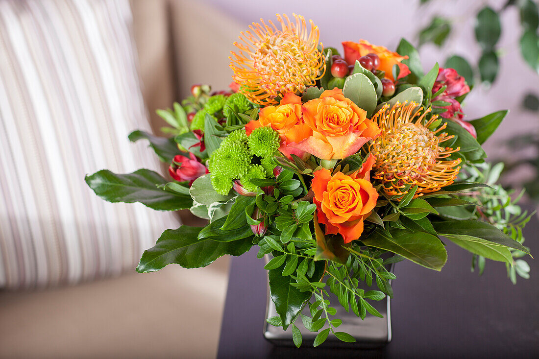 Bouquet pincushion, roses orange