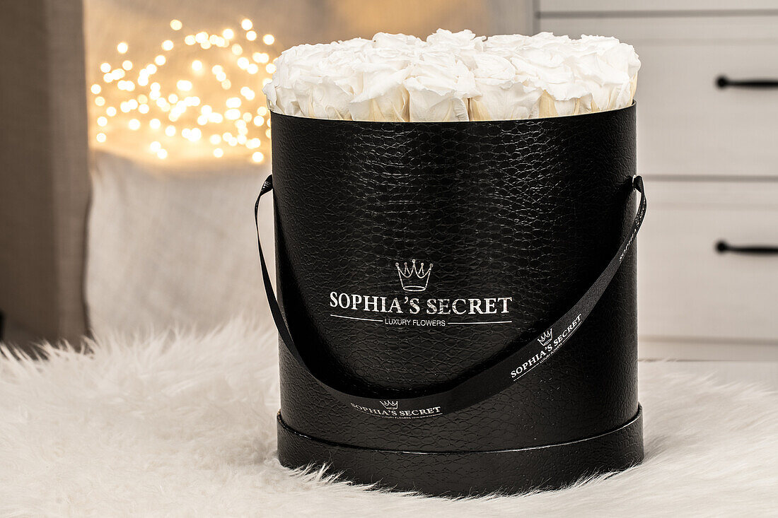 Sophia’s Secret® - Rosenbox - Hutschachtel,  Ø 20 H 20 cm, lederoptik schwarz