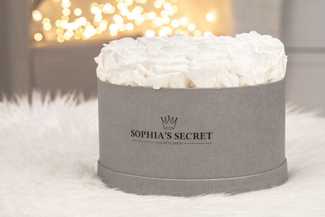 Sophia’s Secret® - Rosenbox - Rundbox steingrau 15 H 10 cm