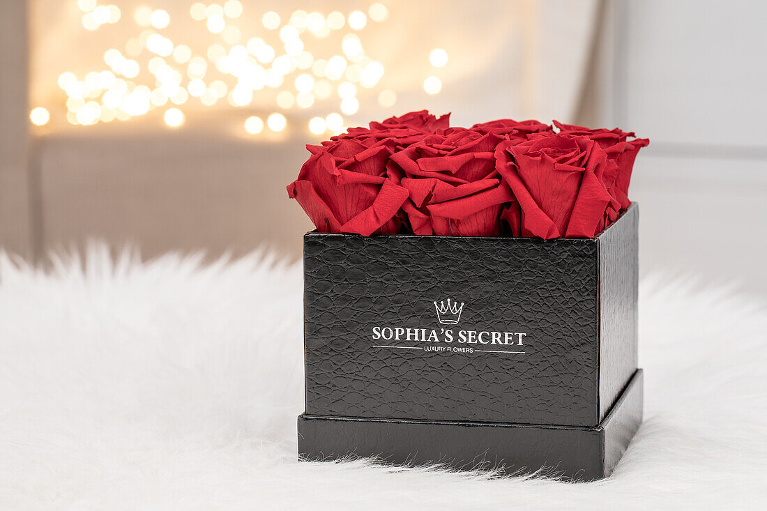 Sophia’s Secret® - Rosenbox - Würfel Box schwarz 12x12x9 cm