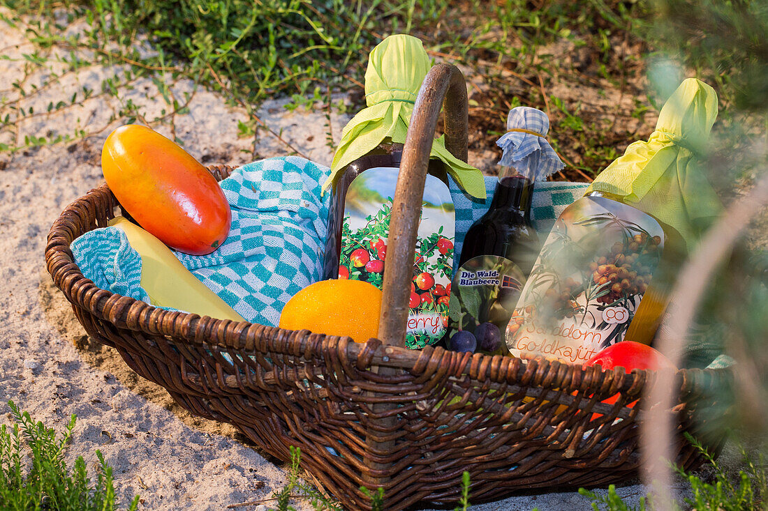 Basket with bottles