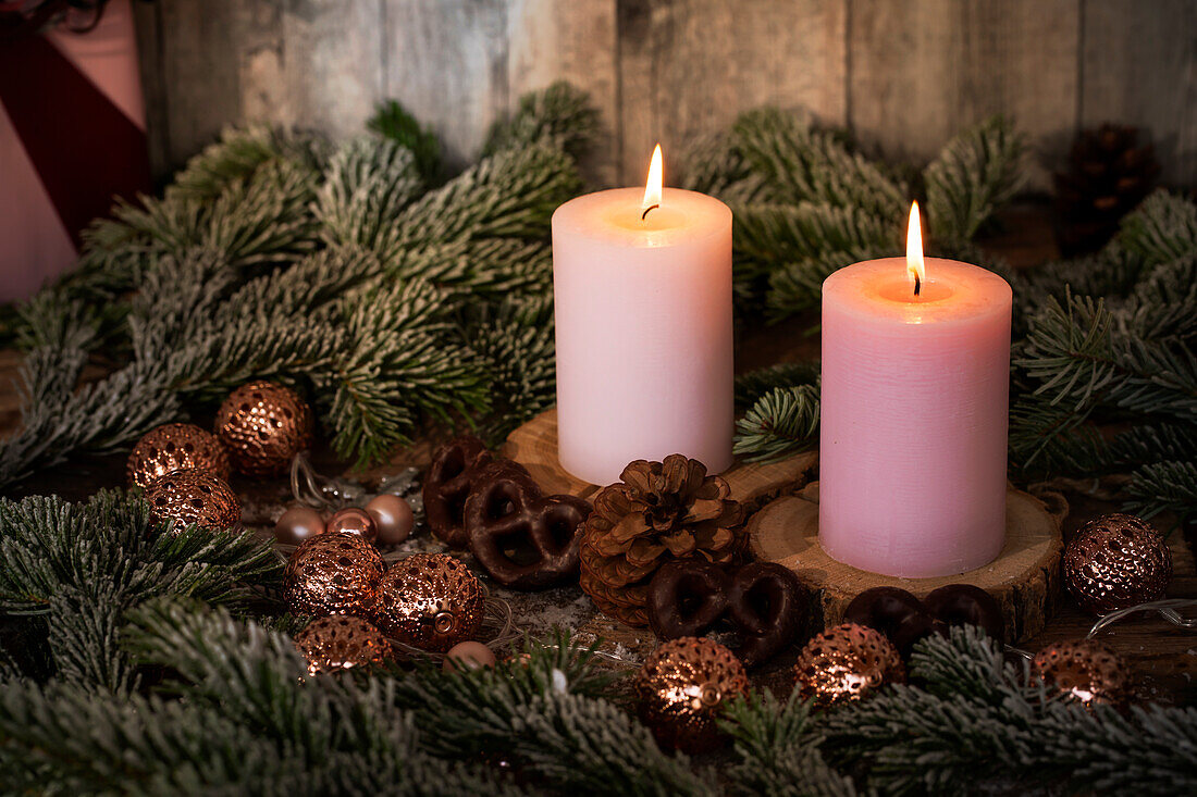 Candles with Christmas table