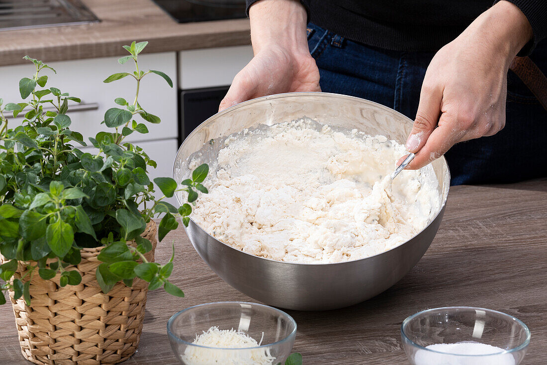 Oregano baguette: Preparing the dough