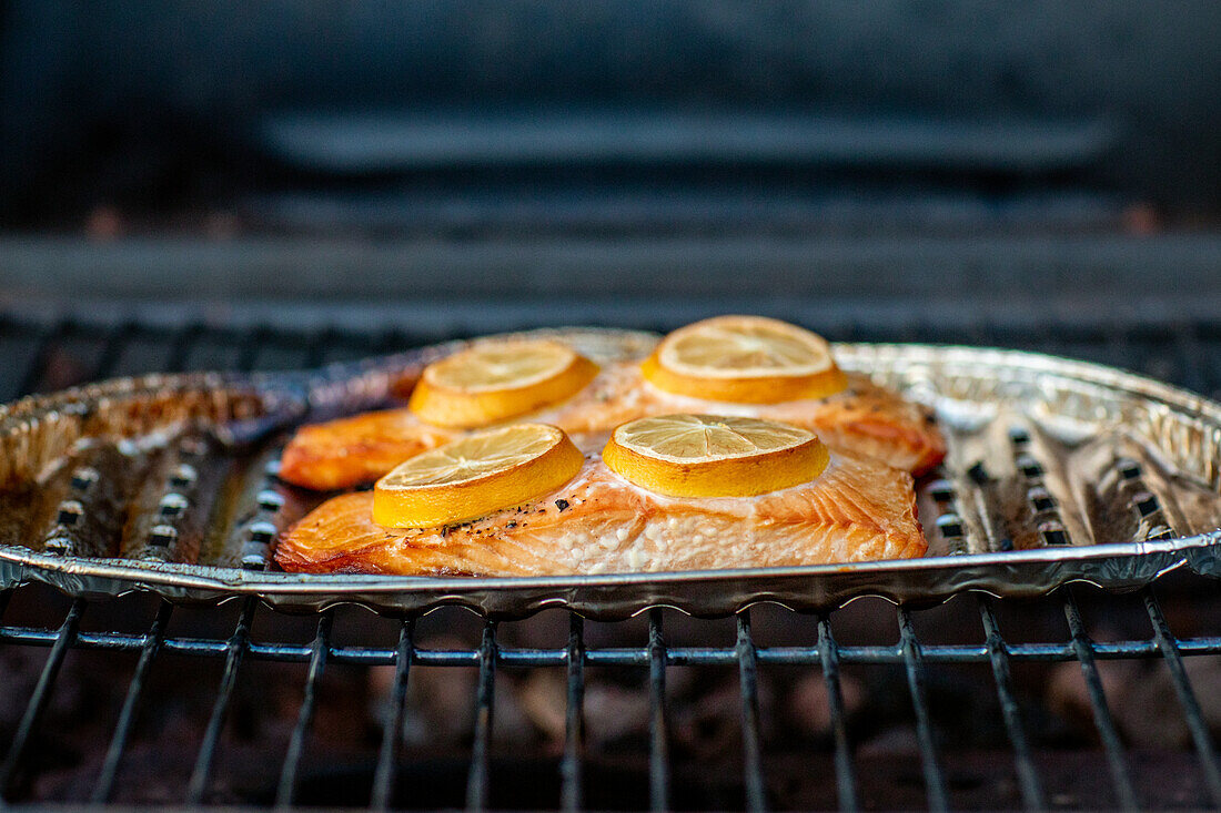 Smoked salmon on the barbecue