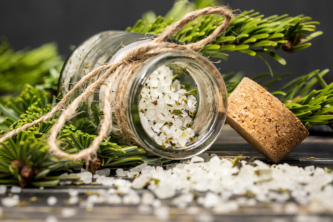 Bath salts with pine needles