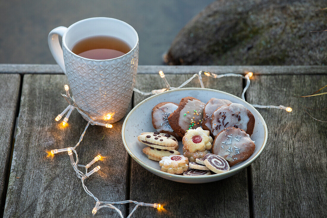 Lights in the garden - tea and biscuits