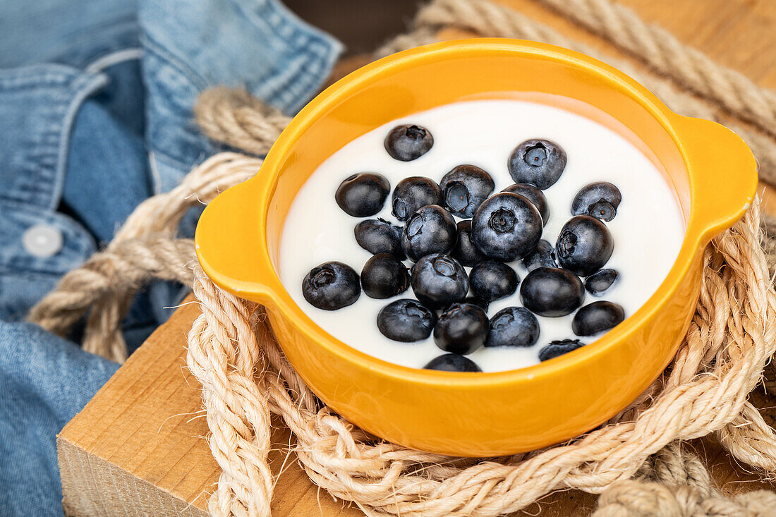 Blueberries in yoghurt