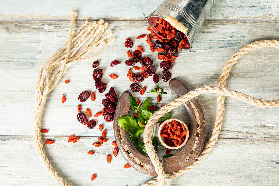 Goji-Beeren und Cranberries mit Honig