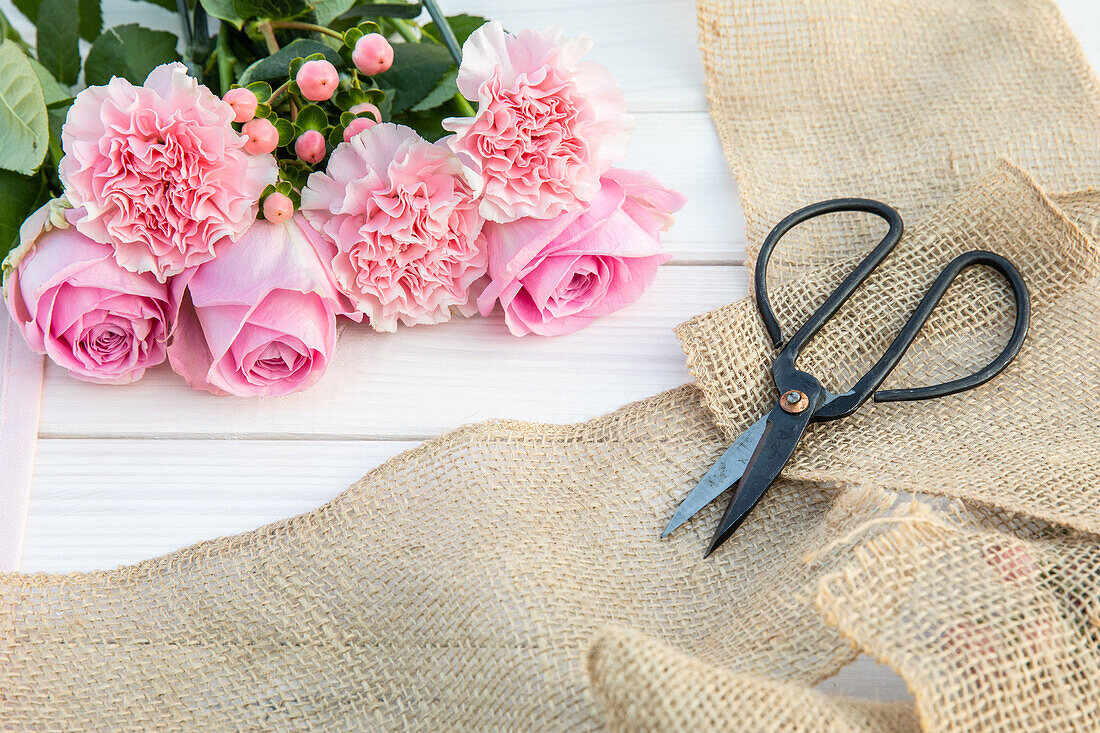 Cut flowers and scissors