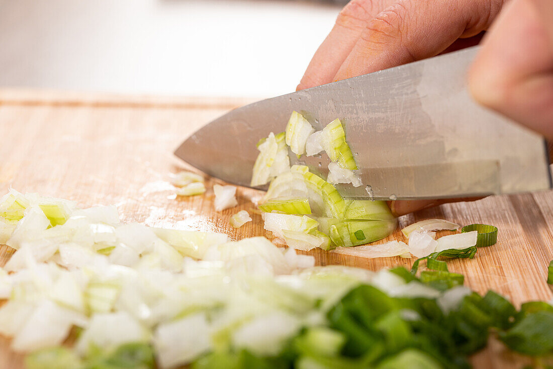 Stuffed gourd - cutting onions