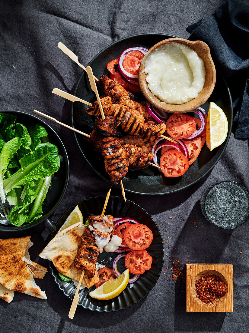 Lebanese grilled chicken skewers