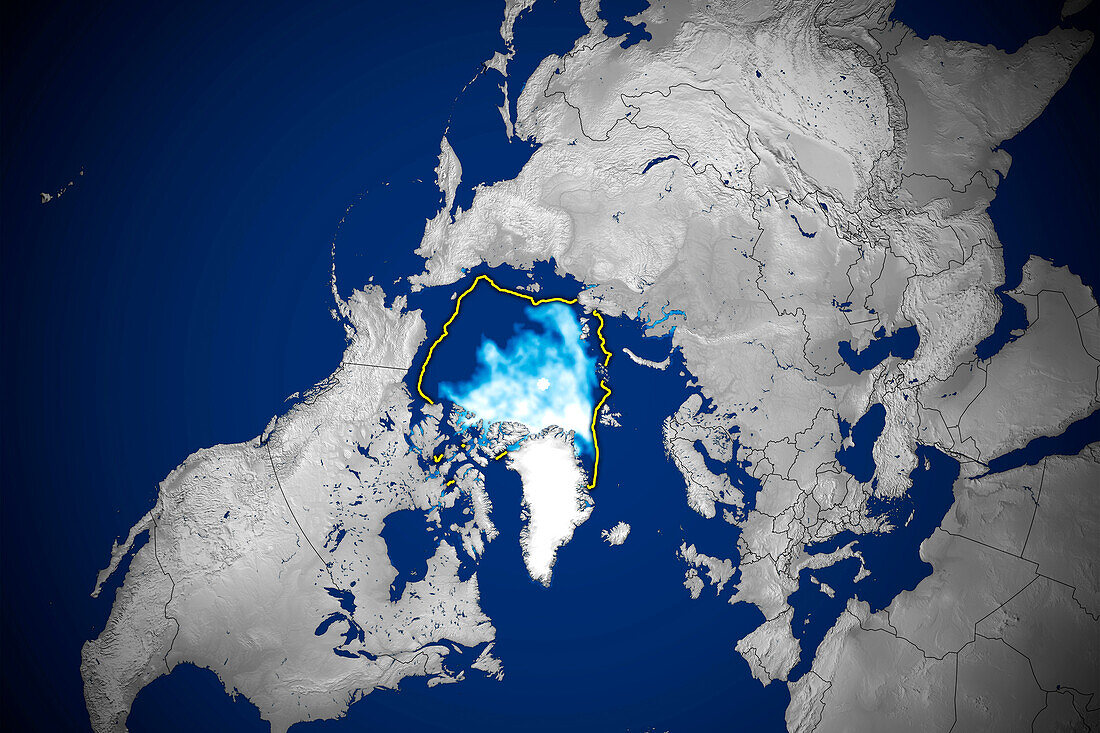 Artic sea ice minimum September 2023, satellite image