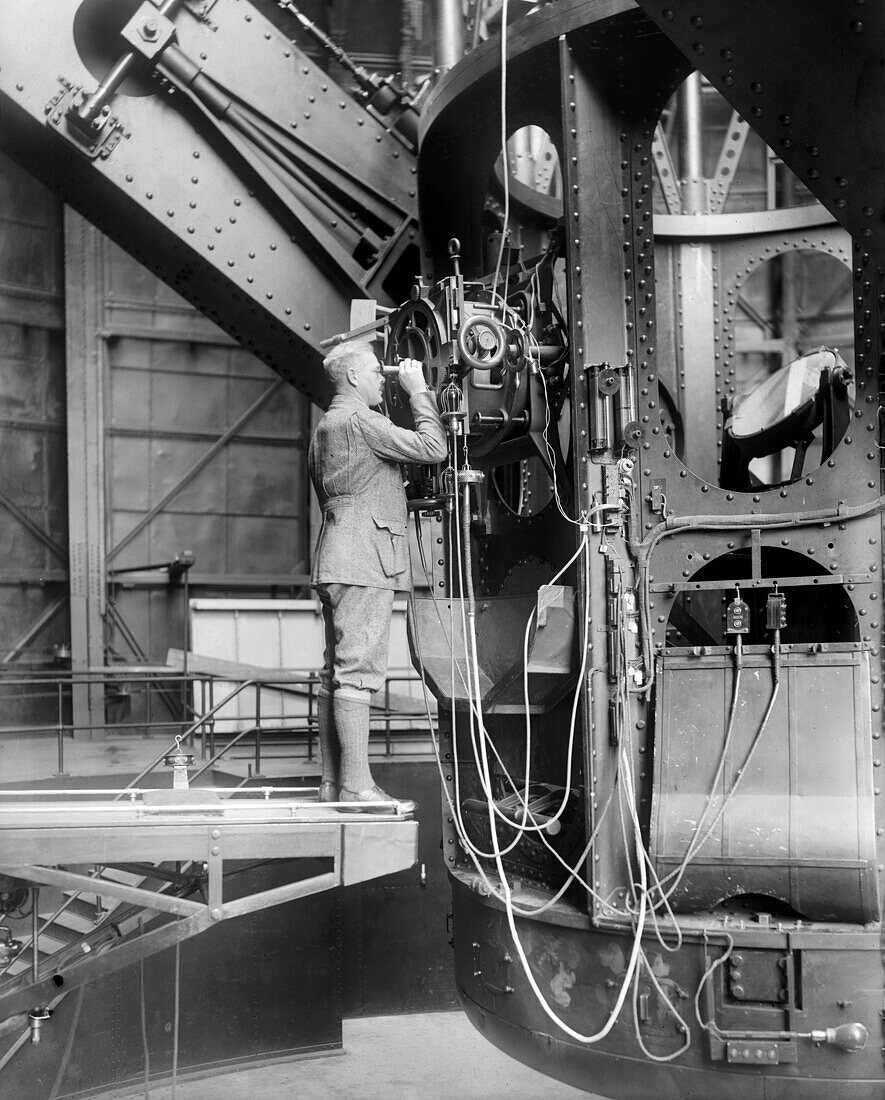 Francis Pease at telescope, Mount Wilson Observatory, 1925
