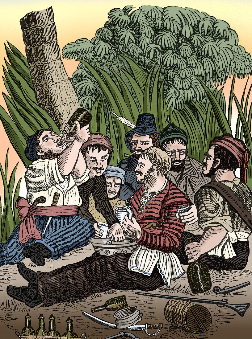 Bartholmew Roberts and crew, 18th century illustration