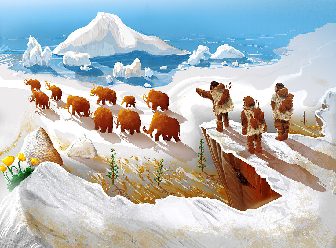 Mammoth hunt, conceptual illustration