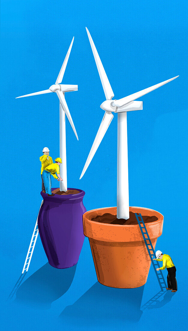 Wind energy growth, conceptual illustration