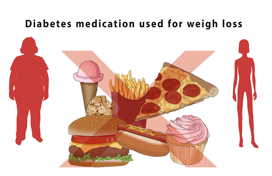 Diabetes medication for weight loss, illustration