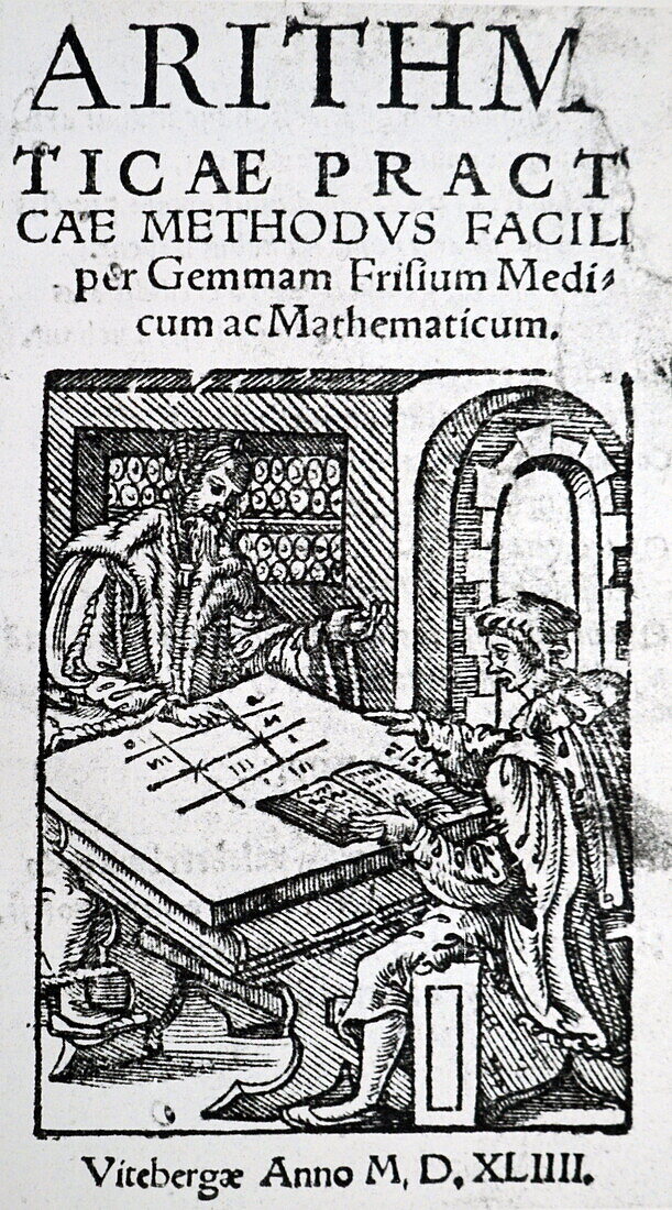 Merchant using a counting board, illustration