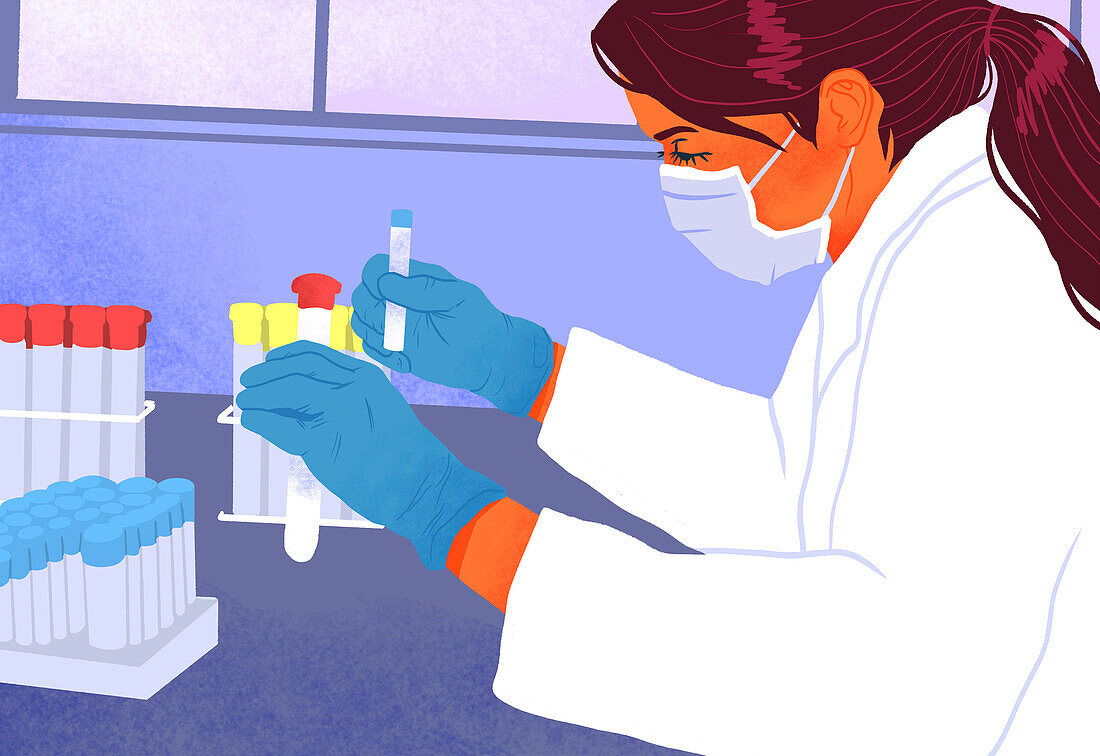 Scientist with test tubes, illustration