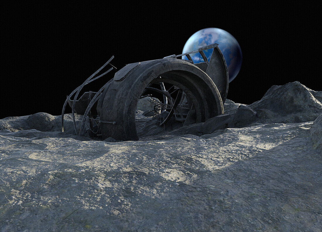 Space wreckage on moon