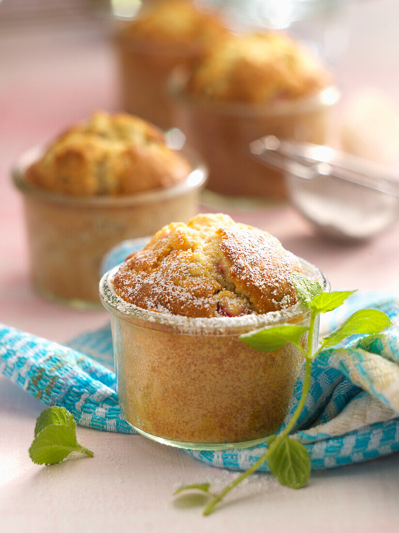 Small rhubarb cake with macadamia baked in a jar