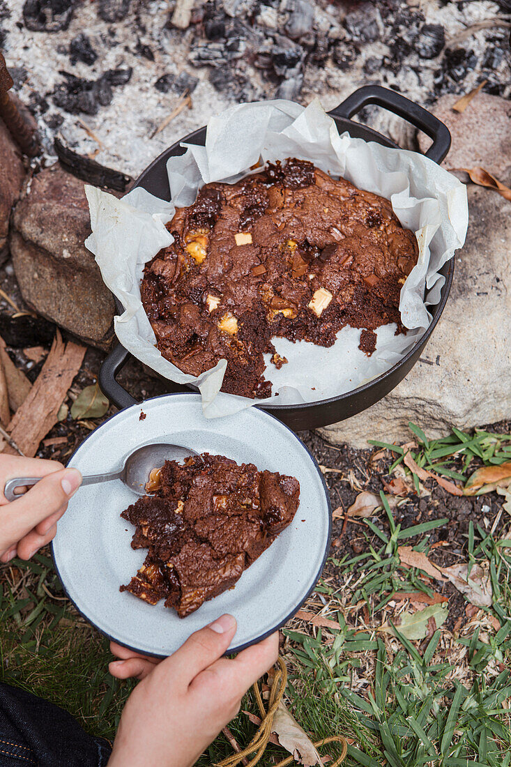 Brownie from the open fire