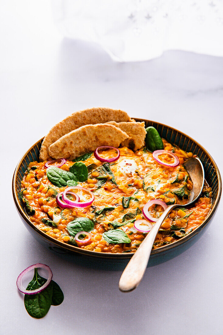 Ayurvedic lentil dal with flatbread