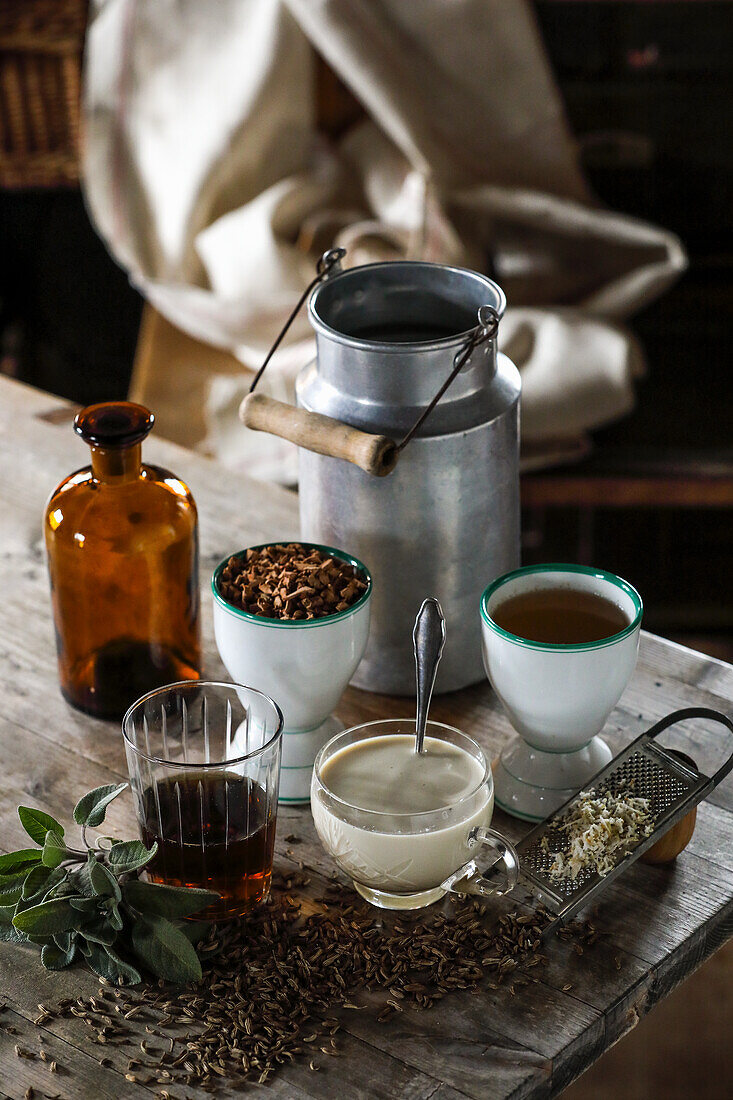 Horseradish drink, fennel-aniseed milk and sage gargle water