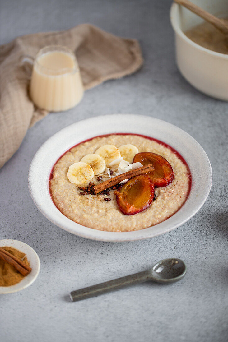 Millet porridge with fruit and cinnamon