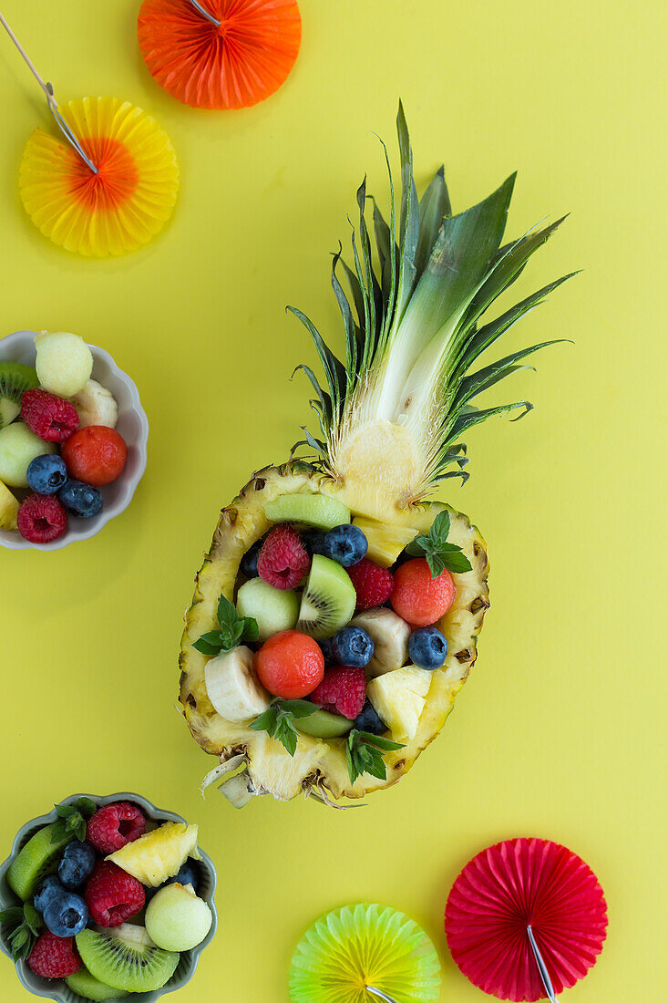 Summery fruit salad served in pineapple