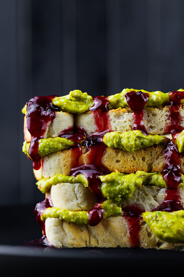 Toast with pistachio paste and jam